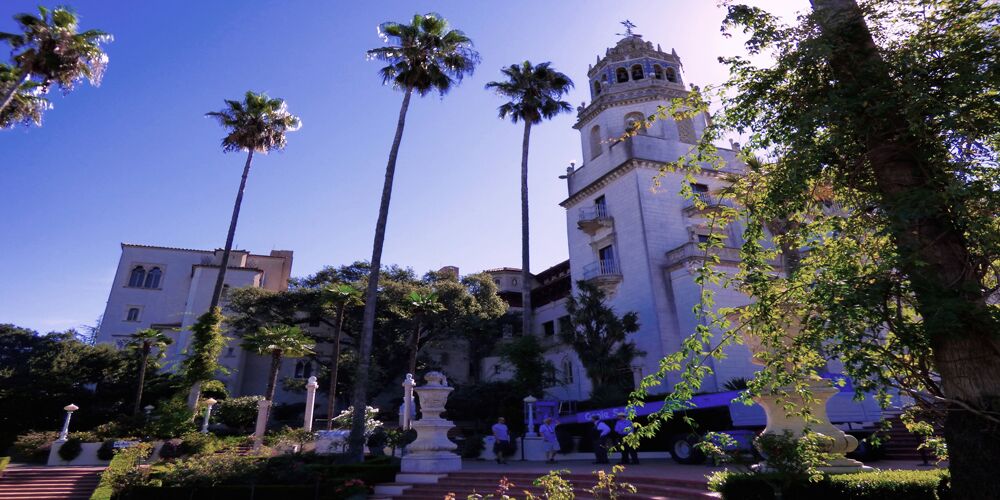 hearst castle and palm trees