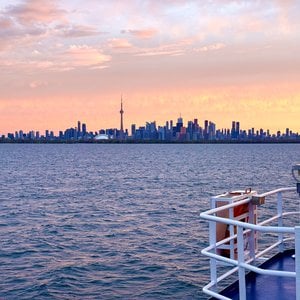 Toronto skyline at sunset from the deck of Victory I